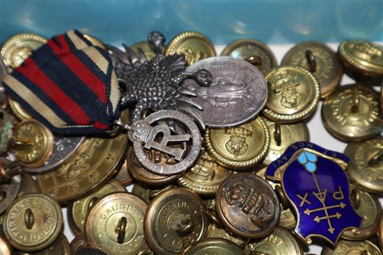 Assorted medallions and military buttons etc.